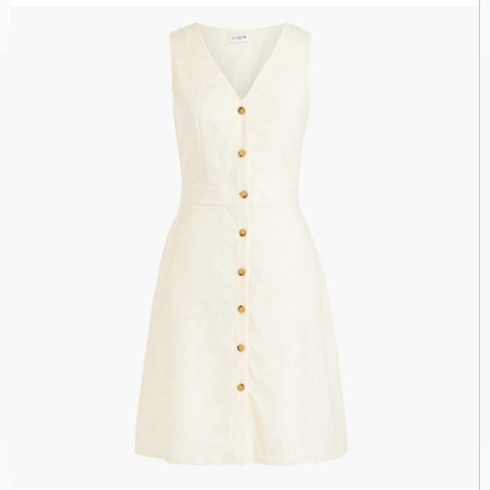 J Crew Linen Cotton Button Down Dress Sleeveless Lined Pale Yellow Womens 14